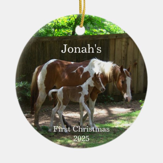 Mare & Foal Baby's eerste kerst Ornament (Voorkant)