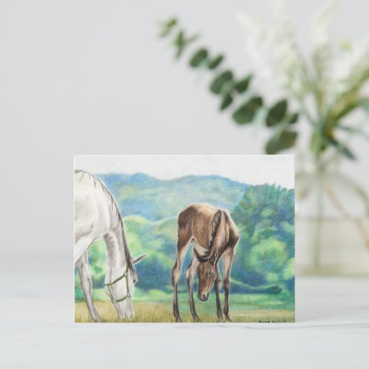 Mare & Foal Original Art Post Card Briefkaart (Staand voorkant)