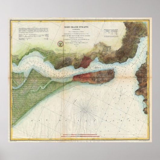 Mare Island Strait en Vallejo Map (1857) Poster (Voorkant)