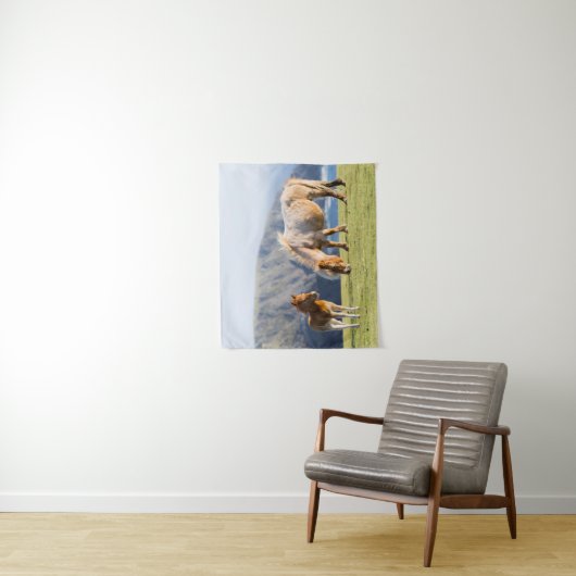 Mare with Foal, Shetland Islands, Scotland Wandkleed (In situ)