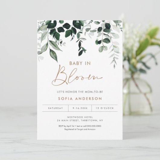 MAREE Greenery Baby in het Baby shower Bloom Kaart (Staand voorkant)