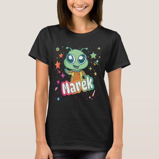 MAREK - Schattigee jongensnaam met leuke alien T-shirt (Voorkant)
