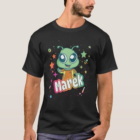 MAREK - Schattigee jongensnaam met leuke alien T-shirt (Voorkant)