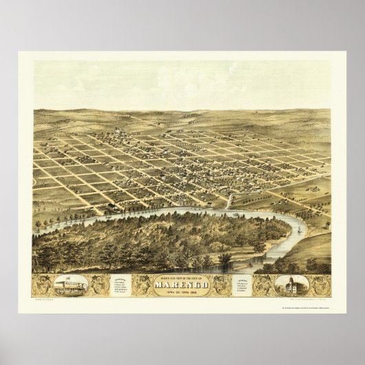 Marengo, IA Panoramic Map - 1868 Poster (Voorkant)