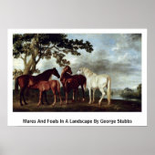 Mares and Foals in een landschap door George Stubb Poster (Voorkant)