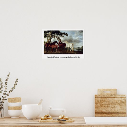 Mares and Foals in een landschap door George Stubb Poster (Keuken)