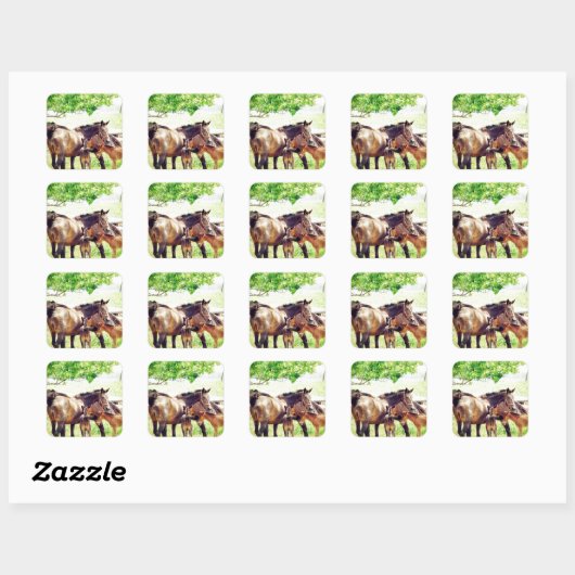 Mares en Foals Vierkante Sticker (Vel)