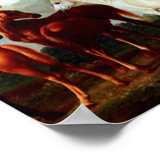 Mares in a River Landscape van George Stubbs Poster (Hoek)
