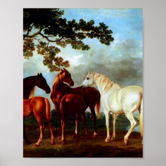 Mares in a River Landscape van George Stubbs Poster (Voorkant)