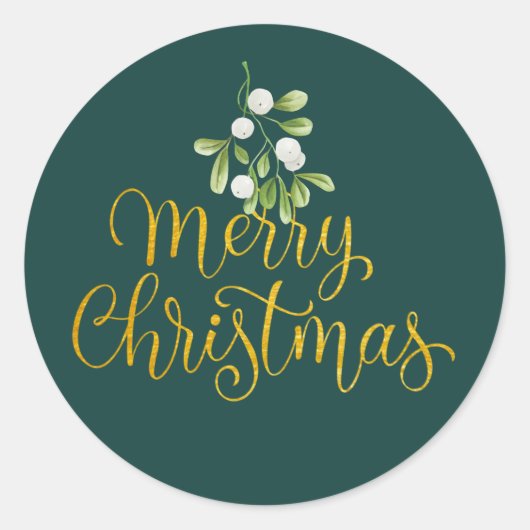 Maretak Elegante Script Goud Prettig Kerstfeest Ronde Sticker (Voorkant)