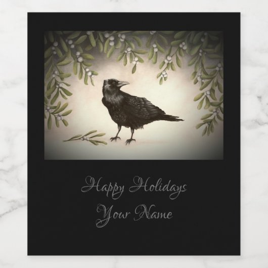 maretak en kraai wijn etiket (Enkel label)