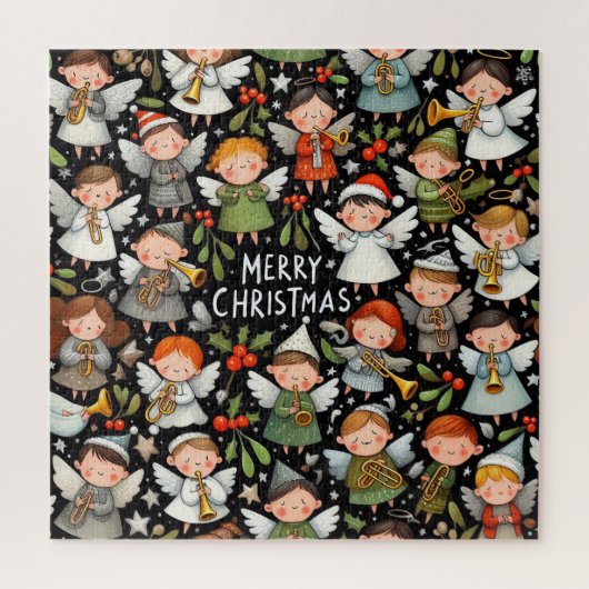 Maretak Kerstengelzangers met trompetten Legpuzzel (Verticaal)