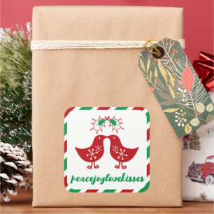 Maretak Kus Kissende Kuikens Eerste Kerstmis Echtp Vierkante Sticker