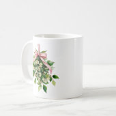Maretak met roze lint koffiemok (Voorkant links)