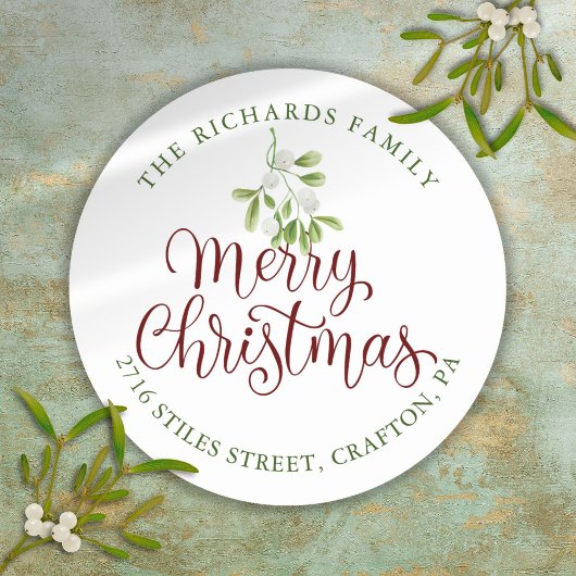 Maretak Prettig Kerst Retouradres Ronde Sticker