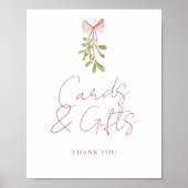 Maretak Stof Roze Strik Kaarten Cadeaus Poster (Voorkant)