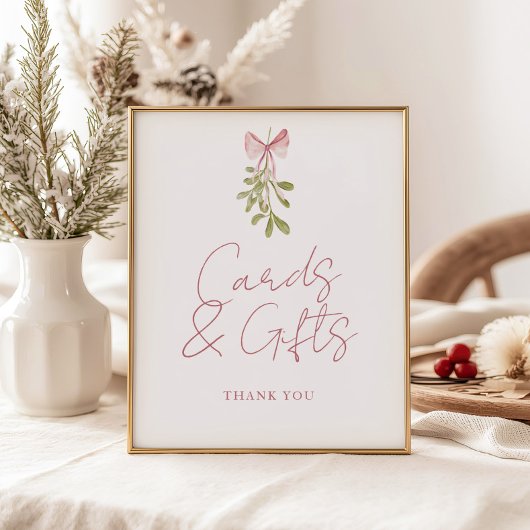 Maretak Stof Roze Strik Kaarten Cadeaus Poster