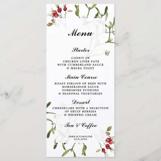 maretakbessen winter bruiloft menu kaarten (Voorkant)