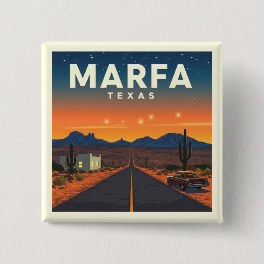 Marfa Texas Vierkante Button 5,1 Cm (Voorkant)