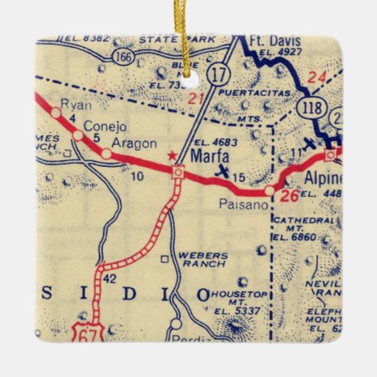 Marfa TX  kaart Keramisch Ornament (Voorkant)