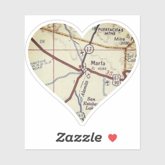 Marfa TX kaart Sticker (Vel)