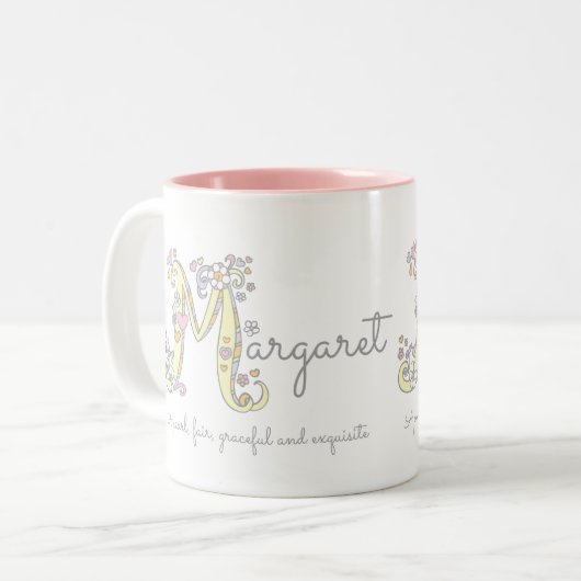 Margaret Letter M-naam betekent monogram-mok Tweekleurige Koffiemok (Voorkant links)