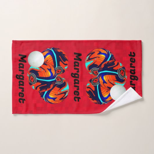 Margaret naam op rode gazon kommen, handdoek (Handdoek)