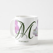 Margaret naam roze roos floral classy Koffiemok (Voorkant links)