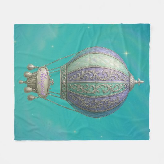 Margaret Personalized Teal Starry Hot Air Balloon  Fleece Deken (Voorkant (Horizontaal))