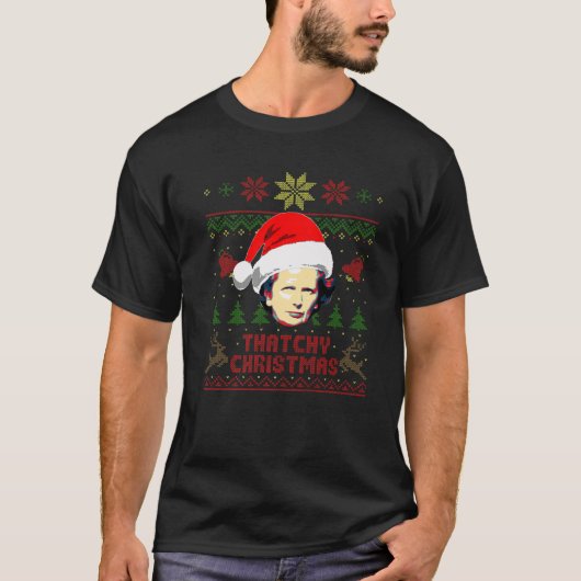 Margaret Thatcher Thatchy Kerstheerst Funny Christ T-shirt (Voorkant)