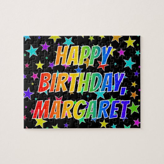 "MARGARET" Voornaam, geun "HAPPY BIRTHDAY" Legpuzzel (Horizontaal)