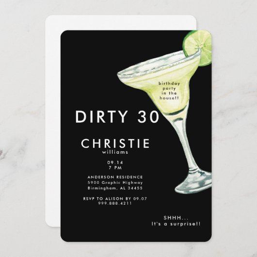 Margarita 30e Surprise Black Birthday Party II Kaart (Voorkant / Achterkant)