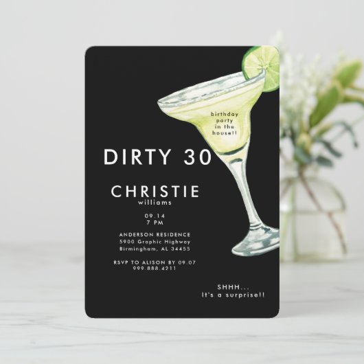 Margarita 30e Surprise Black Birthday Party II Kaart (Staand voorkant)