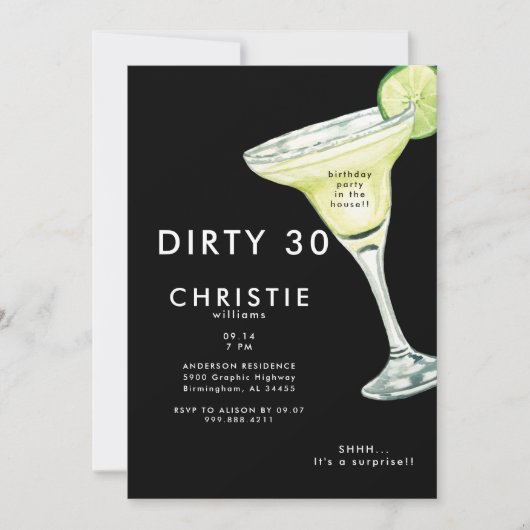 Margarita 30e Surprise Black Birthday Party Kaart (Voorkant)