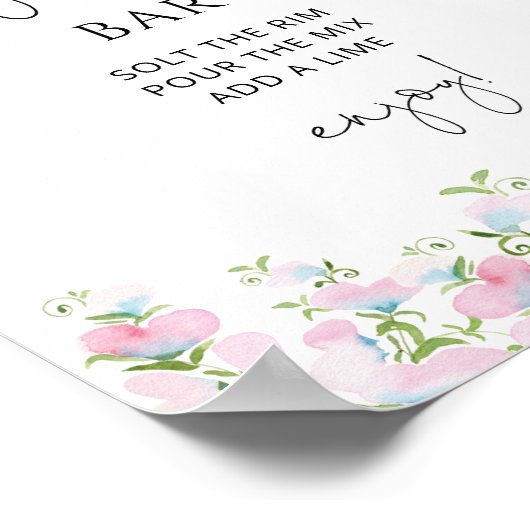Margarita Bar Blush Roze Bloem Bruiloft Poster (Hoek)