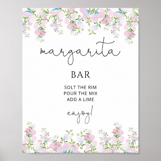 Margarita Bar Blush Roze Bloemige Bruiloftsborrel Poster (Voorkant)