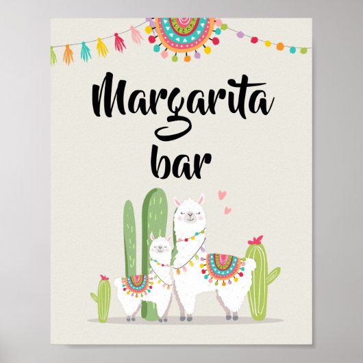 Margarita Bar Fiesta Llama Baby shower Table Sign Poster (Voorkant)