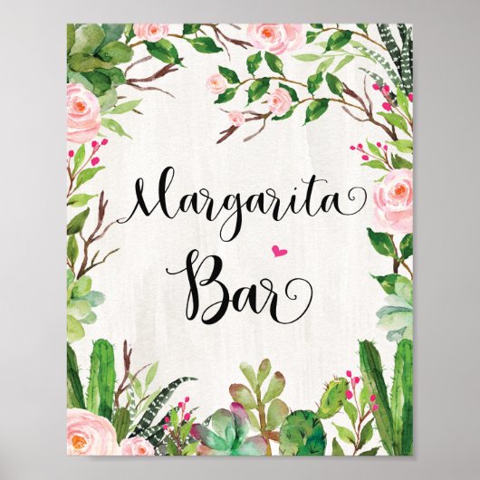 Margarita Bar Sign Fiesta Cactus Shower Drink Sign Poster (Voorkant)