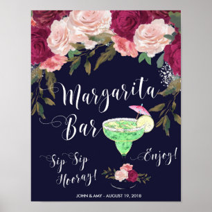 Margarita barbord bruiloft marinesroze floraal poster