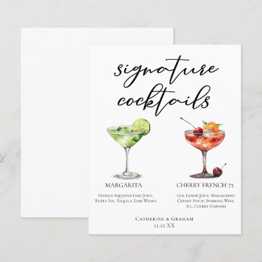 Margarita Cherry French 75 Huwelijkscocktails Menu (Voorkant / Achterkant)