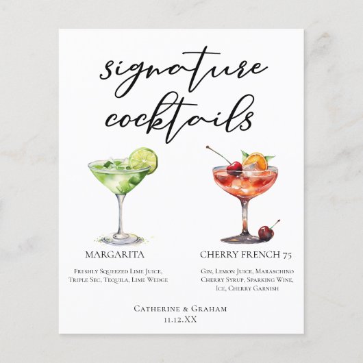 Margarita Cherry French 75 Huwelijkscocktails Menu (Voorkant)