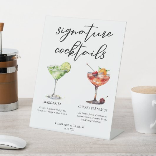 Margarita Cherry French 75 Huwelijkscocktails Menu Reclamebord Met Voetstuk (Insitu)