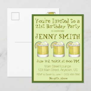 Margarita Cocktail 21e Verjaardag Bachelorette Uitnodiging Briefkaart