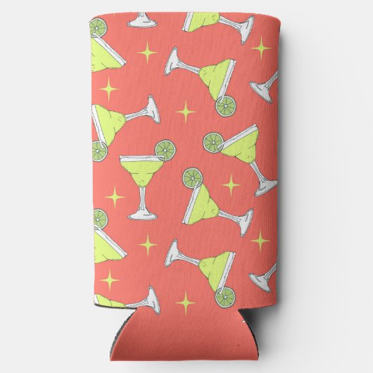 Margarita Cocktail Brillen Retro Patroon Roze Seltzer Blikjeskoeler (Achterkant)