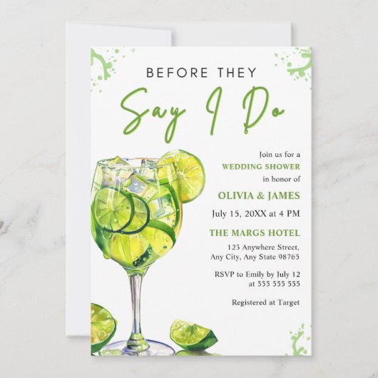 Margarita Cocktail Party Trouwpaar Douche Kaart (Voorkant)
