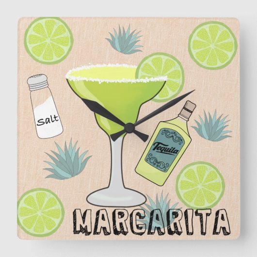 Margarita Cocktail Vierkante Klok (Voorkant)