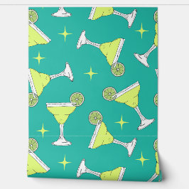 Margarita Cocktails Patroon Retro Blauw Behang