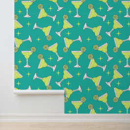 Margarita Cocktails Patroon Retro Blauw Behang