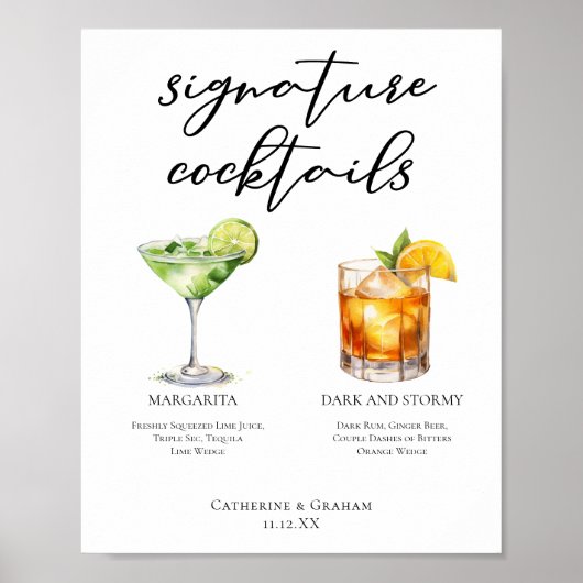 Margarita Dark & Stormy Signature Cocktails Menu Poster (Voorkant)
