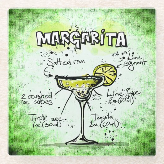 Margarita Drink Recipe Glazen Onderzetter (Voorkant)